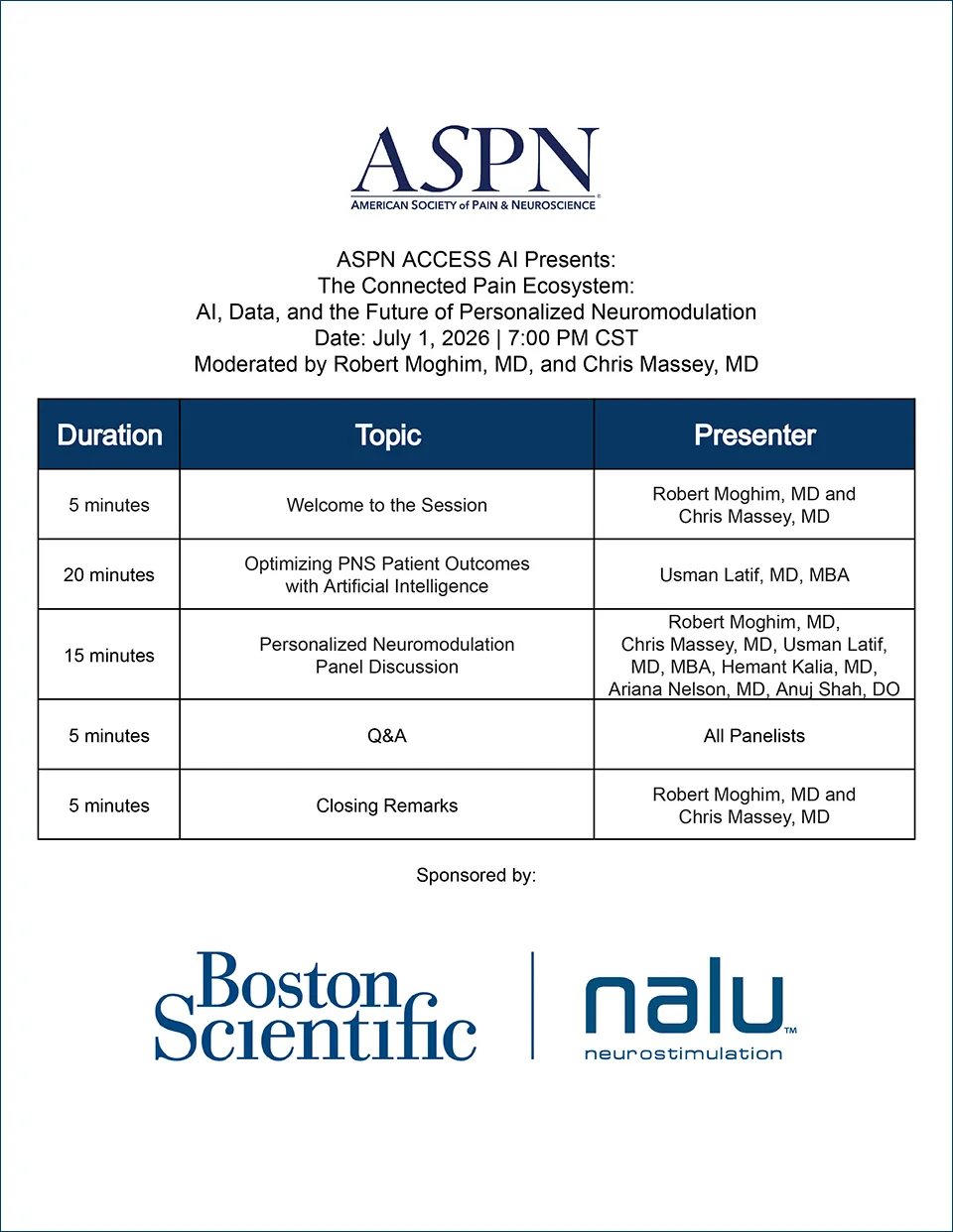 ACCESS AI × Nalu webinar agenda — The Connected Pain Ecosystem, July 1, 2026
