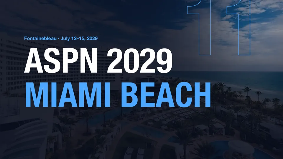 ASPN 2029 Miami Beach save-the-date artwork — Fontainebleau, July 12–15, 2029, the 11th Annual Meeting