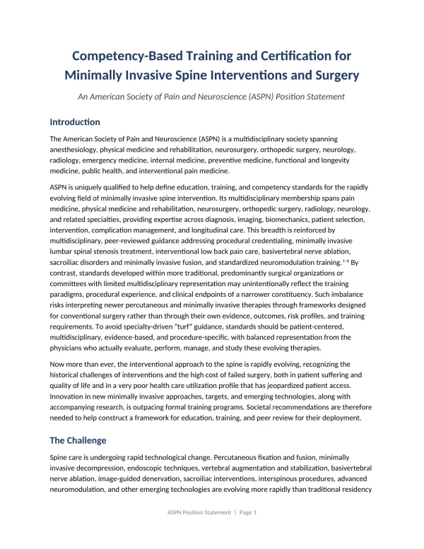 Document cover: Competency-Based Training and Certification for Minimally Invasive Spine Interventions and Surgery